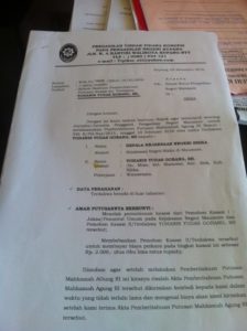 Foto: Berkas Surat Permohonan Pemberitahuan Putusan Kasasi atas nama Yohanis Yudas Goban, SH yang dikirimkan kepada Kepala Pengadilan Negeri Maumere