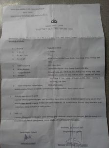 Foto:Surat laporan kepolisian dugaan pelecehan seksual terhadap siswa SDI Wutik, Desa Koting D, Kecamatan Koting 